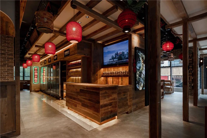 中式連鎖火鍋店裝修   麻辣英雄火鍋店吧臺(tái)裝修設(shè)計(jì)方案